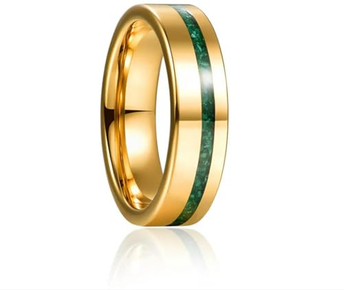 Hokech Wolframkarbid Ring Gold Poliert Intarsien Grün Opal & Malachit Männer Frauen Hochzeit Schmuck Bestes Geschenk