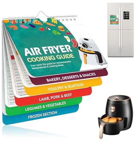 Air Fryer Magnetic Cheat Sheet Cookbook Magnets Cooking Times Chart Oven Cooking Pot Temp Guide Conversion Chart Cooking Measurements Accessories for Food Booklet Recipes Reference Guide (Blue)