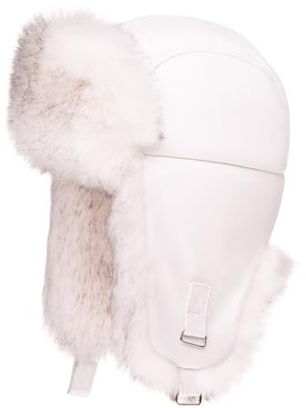 Futrzane Trapperhut aus Leder - Fliegermütze Damen - Russische Mütze Uschanka (S, Weiß - Weiß mit Schwarz Siberian)