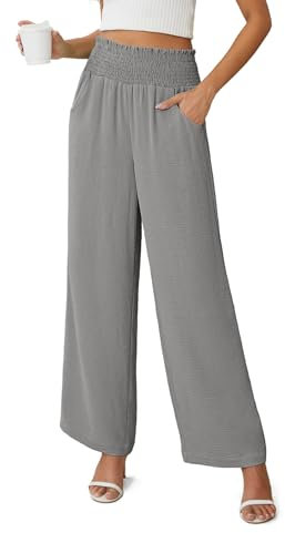 Anelune Damen Sommerhose - Weite Hose mit Taschen, High Waist, Leicht & Bequem Grau XL