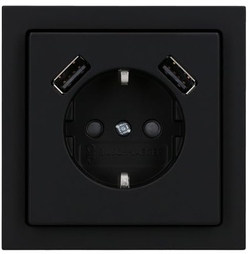 Busch-Jaeger USB Steckdosen Set: 1x 20 EUCB2USB-885 USB-Steckdose + 1721-885K 1-fach Rahmen Schwarz Matt Future Linear