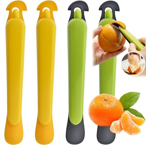 Paquete de 4 peladores de naranja, pelador de cítricos de limón de plástico, herramienta fácil de pelar cítricos de naranja, herramienta de pelado de frutas, sesiones de pelado de naranja para cocina