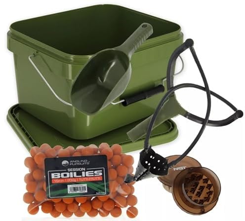 Fishing Bait Set 5L Square Bucket Boilies Grinder Baiting Spoon & Catapult Carp