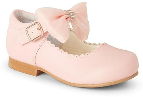 Girls Spanish Style Mary Jane Shoes, Diamanté Bow,Party Wear Silver, Gold, Pink, White or Navy Blue (Pink, UK Footwear Size System, Big Kid, Women, Numeric, Medium, 2)