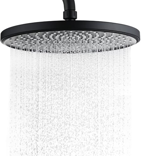 MCADYS Alcachofa de ducha de lluvia de 10 pulgadas con puntos antical, ahorro de agua, cabezal de ducha de lluvia ajustable 360°, color negro