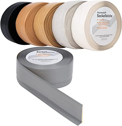 KARAT Battiscopa autoadesivo sul retro – 50 x 15 mm – Modanatura da cucina, barra pieghettabile individualmente – Battiscopa morbido in PVC, Oslo (grigio, lunghezza: 10 metri)