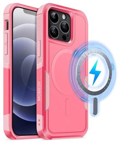 MOBESV Cover Magnetica per iPhone 13 PRO 6,1 Pollici, Custodia Compatibile con MagSafe, Cover Antiscivolo Opaca e Satinata, Rosa Acceso