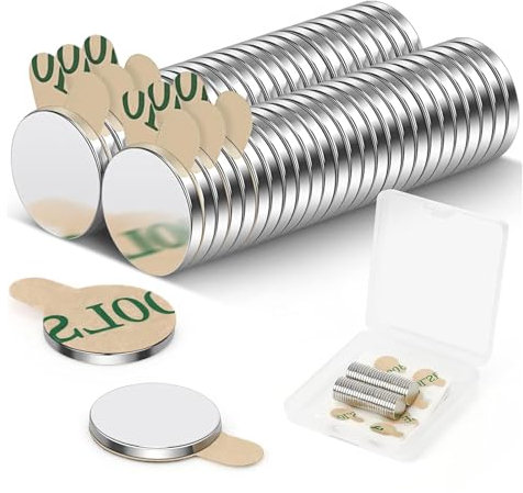 SANTUO 50pcs Round 10 x 1mm Sticky Tiny Magnets Mini Round Small Magnets Strong with Square Storage Box for Arts Crafts Hobbies Home and Office