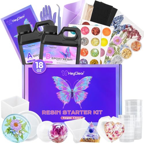 HeyClear 500ml Epoxy Resin Kit with Moulds for Beginners DIY Resina Art | Complete Craft Supplies Set for Starters, Super Clear Hard Resin Kit for DIY Resin Casting, Jewellery Making