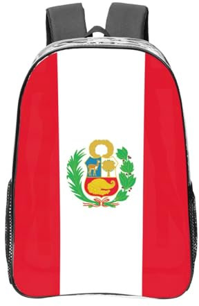 HJLUUFT Transparenter Rucksack, Motiv: Flagge von Peru, PVC-Kunststoff, großes Fassungsvermögen, für College-Arbeitsplatz, Transparent, Einheitsgröße
