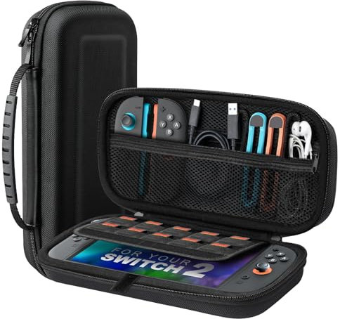 TiMOVO Tasche für Nintendo Switch 2 (2025), große schützende Harte Tragetasche Hülle Case für Switch 2, Schutzhülle mit Speicherplatz für 10 Spiele, Konsole & Zubehör, Schwarz