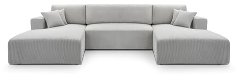 FurniShop24 Ecksofa mit Schlaffunktion und Bettkasten - Eckcouch U-Form Klappsofa - Schlafcouch zum Wohnzimmer, Minimalistisches Design Eckcouch Como U Hellgrau, Schlafsofa