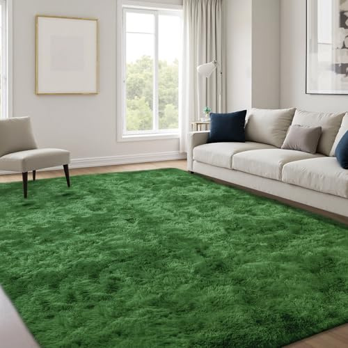 JOYARR Rugs Living Room, Dark Green Area Carpet Soft Fluffy Washable Shaggy Anti Slip Modern Decor Mat for Bedroom Kids Nursery Room, 120x170 cm