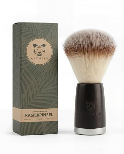 ANYMALE® Rasierpinsel für Herren aus Ebenholz mit weichen Borsten & Holzgriff - Rasierbürste aus Dachshaar Imitat für ergiebigen Schaum - Rasier Pinsel & Bürste aus Kunsthaar - Shaving Bread Brush