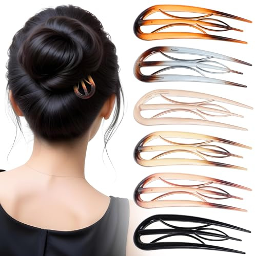 Andibro 6Pcs French Hair Pin, U Shaped Internal Teeth Pins Retro Fork Pin for Women Tortoiseshell Hair Accessories for Thin Thick