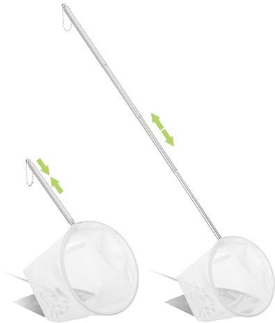 Nogeqi 2 Stück Aquarium Kescher Klein Fischnetz, 8/10cm, Kleines Aquarium Netz mit Ausziehbarem Edelstahlgriff (13.5cm - 40cm), Fish Tank Net für Aquarien Kleine Teiche von Klein Fischen Garnelen