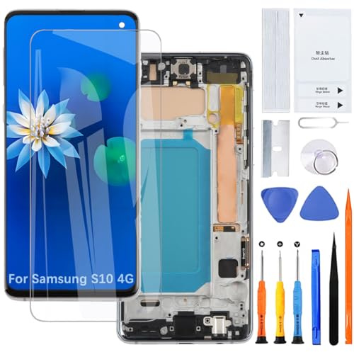 Display Bildschirm für Samsung S10 4G TFT Weiß mit Rahmen | Ohne Fingerabdrücke,Werkzeugsatz tragen,TFT LCD,HD Display,Bildschirm ersetzen,für Modelle:G973F G973U G973W G973U1