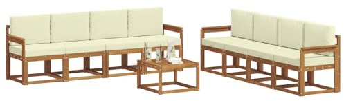 vidaXL Outdoor-Sofagarnitur 9 pcs Natur und Creme Massivholz Akazie, Akazienholz Garten Sofa Set, modernes Outdoor Lounge, stylische Terrassenmöbel, Bequeme Sitzgelegenheit für Treffen