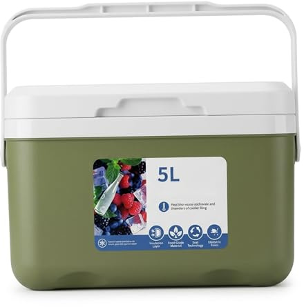Tapallmy Kühlbox, 5 l, isolierte Eistruhe für den persönlichen Gebrauch, Kleiner Kühler für Camping, Picknicks, Strand und Lebensmittelaufbewahrung im Freien, Grün