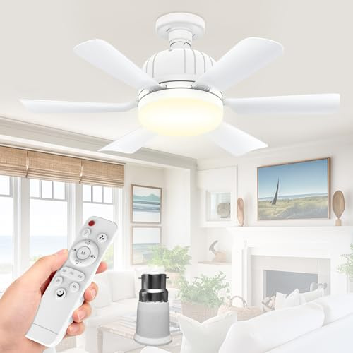 OIWERH 46cm E27/B22 Ceiling Fan Light Bulb Bayonet Fitting, Ceiling Fans with Lights and Remote, Ceiling Fans Lights Dimmable, Ceilings Lamp with 3 Speeds Timing, 6 Blades