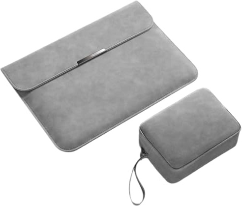Graue Notebook-Hülle 13–14 Zoll mit Zubehörfach & Klappständer | Dünne Stoßfeste Laptophülle für MacBook, Surface & iPad Pro, ideal für Büro, Schule & Reisen