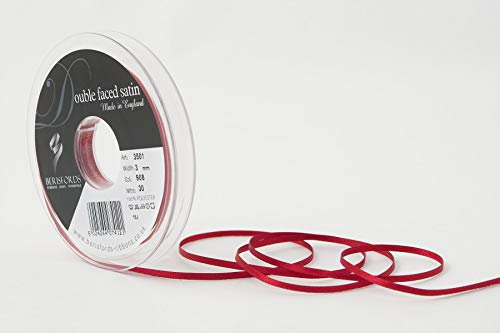 Berisfords 3501 Satinband, doppelseitig, 3 mm SCARLETBERRY 908, 10,5 x 10,5 x 1,3 cm, Doppelseitiges Band, Polyester, Satin Scarlet, Beere
