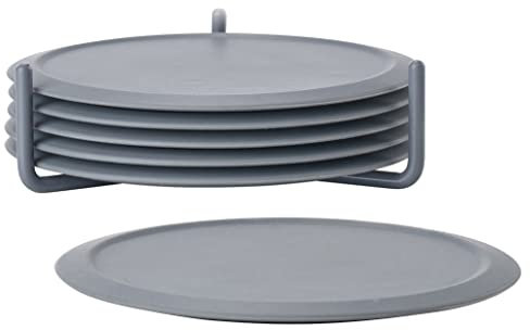 Zone Denmark Singles Glasuntersetzer aus Silikon, Untersetzer für Gläser, Tassen, Cocktailgläser, Durchm. 10 cm, Höhe 3,1 cm, 6 Stück, inkl. Halter, Cool Grey