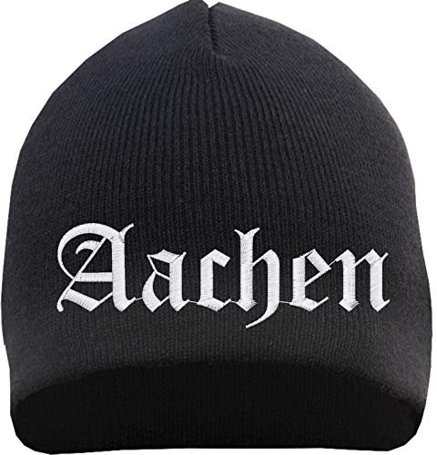 HB_Druck Aachen Beanie Mütze - Altdeutsch - Bestickt - Strickmütze Wintermütze Einheitsgröße Schwarz