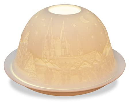 Porzellan Windlicht Kölner Dom Weihnachtsmarkt Teelicht weiß, Porzellan-Teelicht Köln