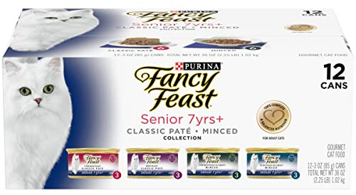 Purina Fancy Feast High Protein Senior Wet Cat Food Variety Pack, Senior 7+ Chicken, Beef & Tuna Feasts - (2 Packs of 12) 3 oz. Cans