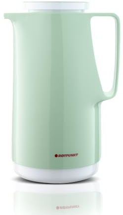 ROTPUNKT Isolierkanne 1 Liter mit Glaseinsatz – Thermokanne & Warmhaltekanne für Kaffee und Tee - Made in Germany - hält Getränke bis zu 24 Std heiß & 36 Std kalt (Maxima 760, pistacchio cream/snow)