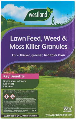 Westland Lawn Feed, Weed & Moss Killer Granules For A Thicker, Greener, Healthier Lawn 80M2 Coverage