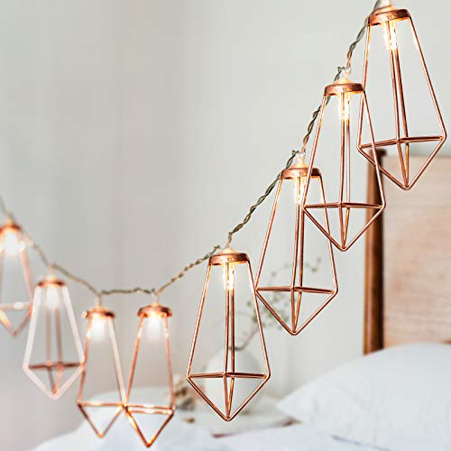 GloBrite Diamond String Lights with 20 LEDs | Geometric Rose Gold Metal Fairy Light| Warm White LED Lantern String Light for Party Birthday Garden Wedding Bedroom Christmas Decoration