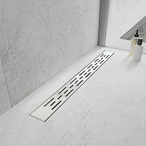 Linear Duschrinne 81,3 cm mit Stangenmuster Gitter Profi Gebürstet 304 Edelstahl Hoher Durchfluss Haarfänger Duschablauf