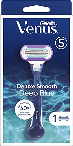 Gillette Venus Deluxe Smooth Deep Blue Razor for Women - 1 Blade, with 5 Diamond-Like Coated Blades