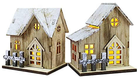 Holz LED Weihnachtshaus Beleuchtet Holzhaus: 2 Stücke Weihnachtsdorf Häuser Winterdorf Weihnachtsstadt mit Beleuchtung Weihnachten Tichdeko Miniatur Haus Deko Xmas Deko Objekt Kinder Geschenke