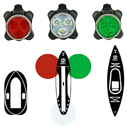 NIXY Kayak and SUP LED Navigation Lights - Red, Green and White, Rechargeable, 4 Flashing Modes, Back Clip, for Paddleboards, Boats, Canoes, Pontoons, Dinghy, Bikes and Rafts