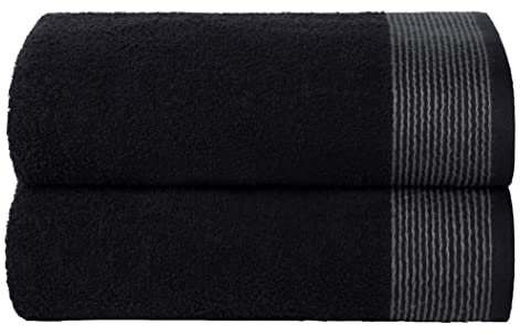 GLAMBURG Baumwolle 2er-Pack Oversized Badetuch-Set 70 x 140 cm, große Badetücher, Ultra saugfähig, kompakt, schnell trocknend und leicht, Schwarz