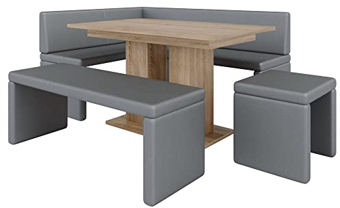 FURNISTAR Eckbank Akiko mit Tisch und Bänken - Eckbankgruppe für Ihrem Esszimmer, Küche modern, Sitzecke, Essecke. Perfekt für Küche, Büro und Rezeption. Solide Verarbeitung (Soft 29, 168x128 Links)