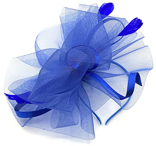 Allsorts Large Feather Aliceband/Clip Fascinator Hairband, Fascinator for Weddings Races, Royal Ascot (Royal Blue)