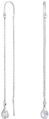 JC Jeweller Carat Damen Einfädel Ohrringe 925 Sterling Silber rhodiniert Zirkonia mit Geschenkbox (Tropfen)