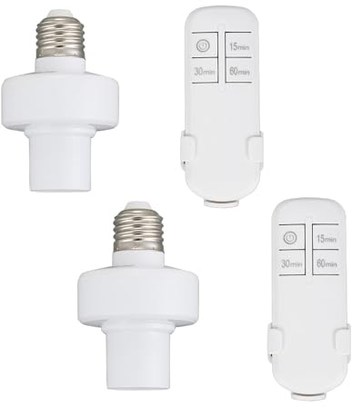 Remote Control Light Socket,Wireless Light Switch Kit with Timer,E26/E27 Bulb Base Holder,No Wiring Wall Mounted Controller Switch for Basement,Garage,Stairwell Light Remote (2 Pack)