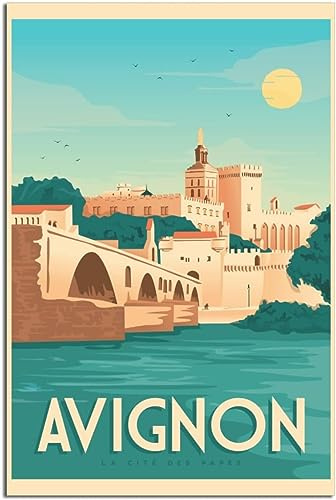 WEYUE Leinwandkunst Avignon La Cite des Papes Vintage Reiseplakat Malerei Home Dekoration Wandgemälde Kunstwandgemälde Ungerahmt 60x90cm