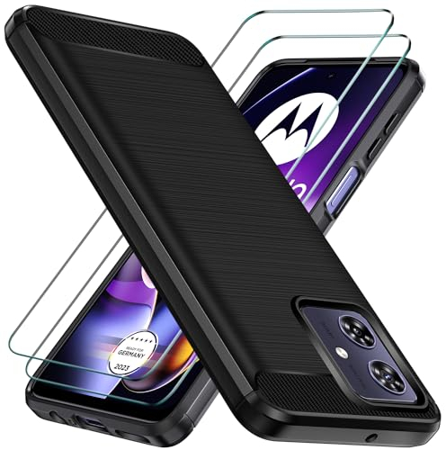 ivoler Hülle für Motorola Moto G54 5G mit 2 Stück Panzer Schutz Glas, Militärischer Stoßfest Handyhülle, Dünne Weiche TPU Silikon Kratzfest Schutzhülle Anti-Fingerabdruck Case, Schwarz