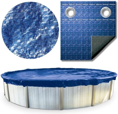 SWIMLINE HYDROTOOLS Super Guard Winter Pool Cover for Above Ground Swimming Pools | for 12 FT Round Pools | 16 FT Cover Size | Blue/Black | Winch & Cable Included | PCO816