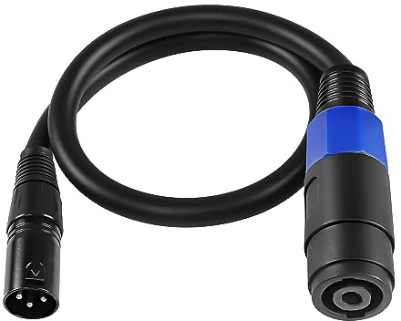 XMSJSIY Speakon to XLR Cable Audio Jack Speakon Plug Female to XLR 3 Pin Male Speaker Extension Cable Mic Wire with Twist Lock for Amplifier Pro DJ PA Stage -0.5M (Speakon Female to XLR Male)