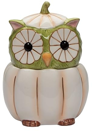 Cosmos Gifts 21067 Ceramic White with Gold Pumpkin Owl Candy Jar 6 1/2 H