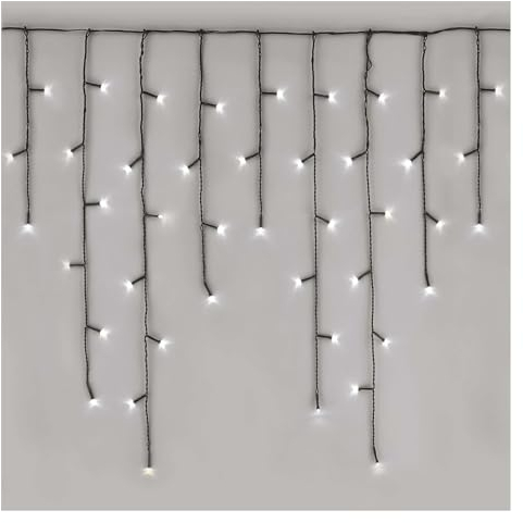 EMOS LED-Eisregen Lichterkette, 3,6m Weihnachtslichterkette + 5m Zuleitung, 200 LEDs, 8 Lichtmodi, Netzteil, IP44 für Innen und Außen, Kaltweiß