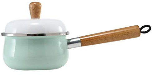 DameCo Casserole Ceramic Wooden Handle Milk Pot Multi-Function Small Pot Baby Baby Food Supplement Pot Nonstick Metal Utensil Saucepan with Lid Safe Saucepan Frying Pan (Green) interesting