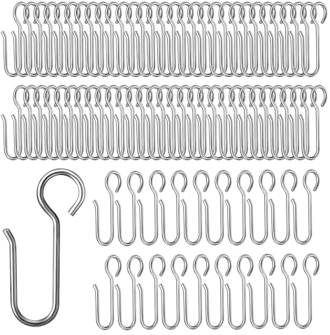 ChAusa 80 Pezzi Ganci per Tende, Binario per Tende, Ganci per Tende in Metallo, Anelli per Tende con Ganci, Rulli per Binario Della Tenda per Tende e Tende per Porte, Argento